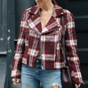 Slate & Stone Women's Plaid Wool-l Blend Biker Jacket, size Small